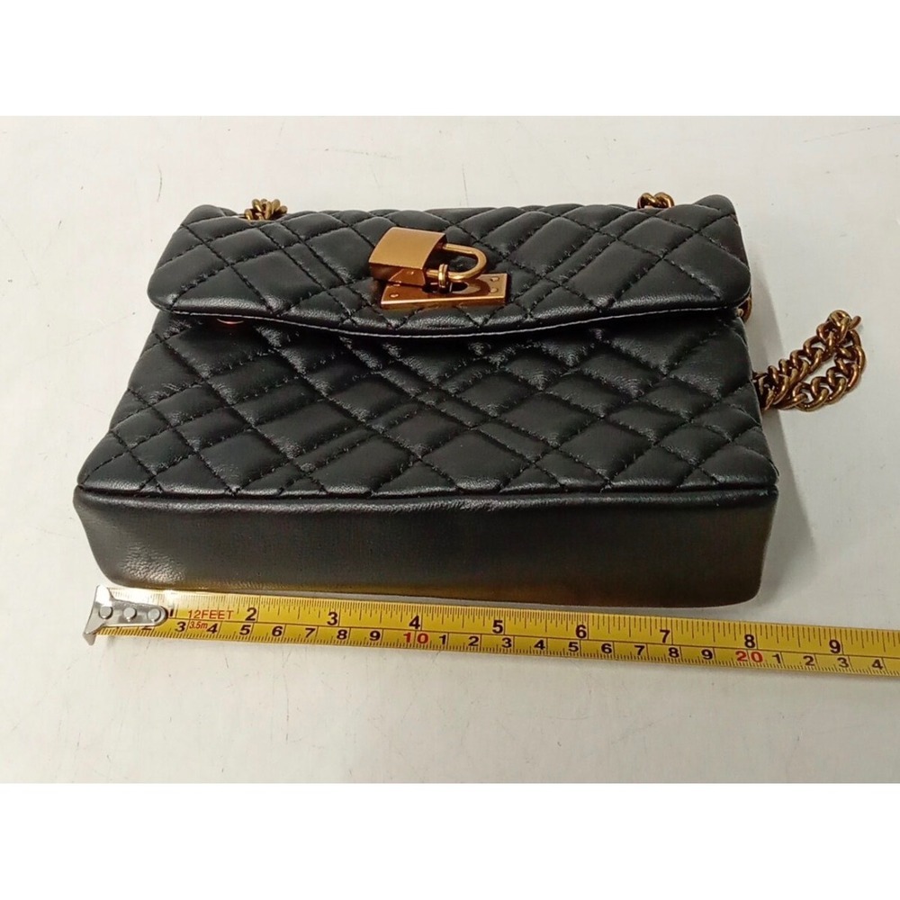 Kurt Geiger London Black Quilted Leather Padlock Shoulder Bag Gold Chain Strap